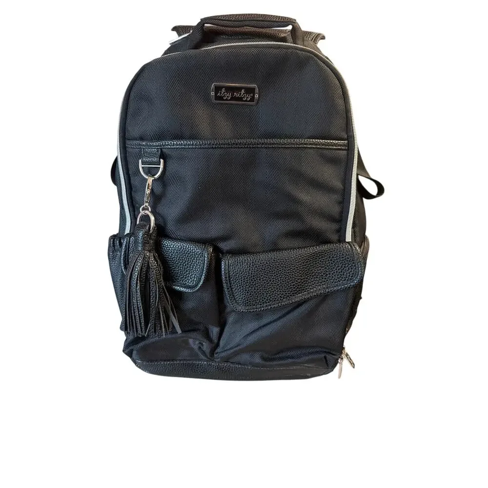 Itzy Ritzy Black Herringbone Boss Backpack Diaper Bag w/ Packing Cubes & Accesso